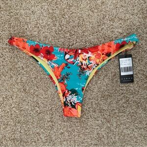 NWT-Women’s RELLECIGA blue floral cheeky bikini bottom, size L